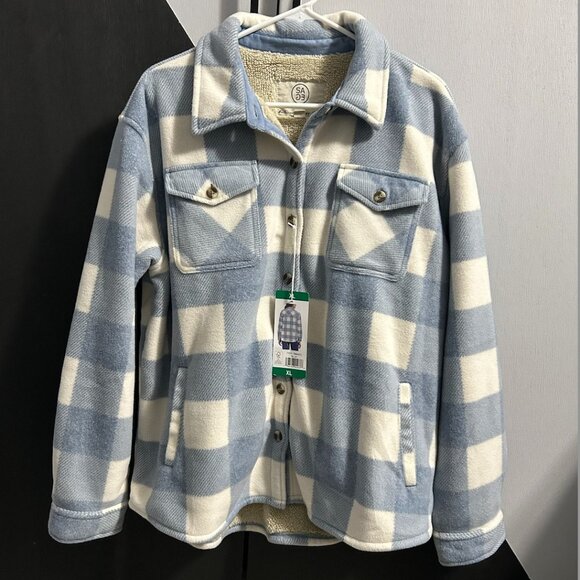 ⭐️NWT⭐️ Sage Collective Fleece Plaid Sherpa-Lined Shacket Women's Size XL - Picture 1 of 9